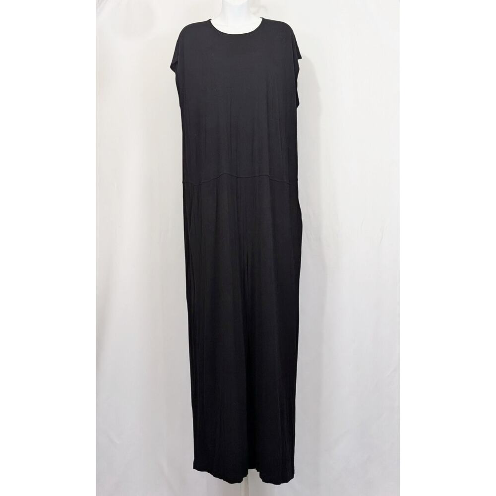 Eileen Fisher Black Jersey Knit Jumpsuit Wide Leg Women's Size XL